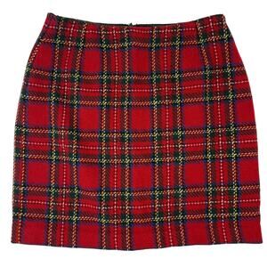 Eddie Bauer Plaid Wool Mini Straight Skirt Women's 10 Red and Green Vintage 90s